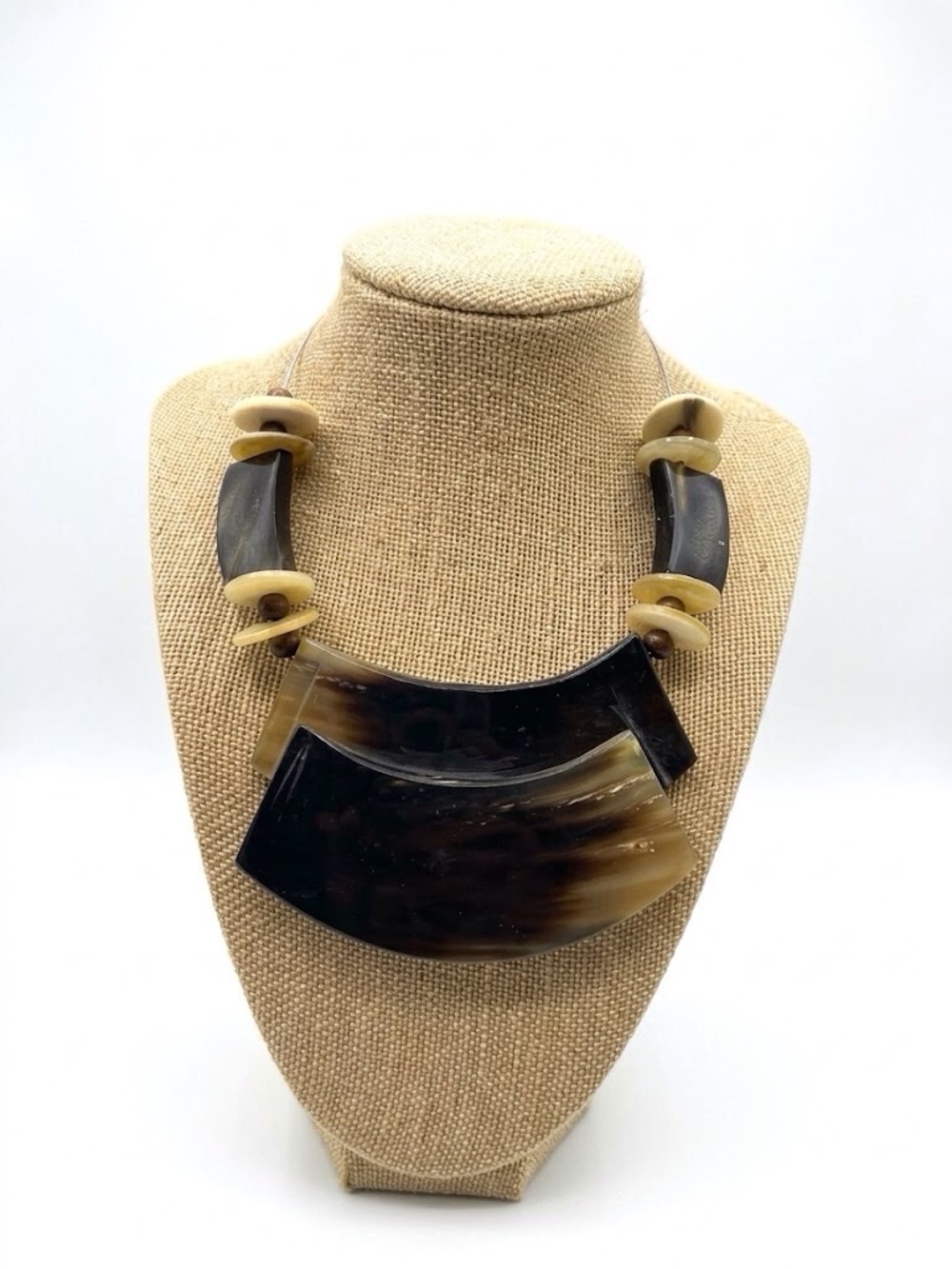 Neutral Brown and Cream Resin Statement Collar Necklace - Picture 2 of 4